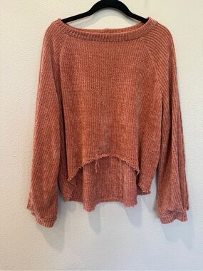 Project Social T Women's Rust Pink Tomato Ribbed High-Low Sweater super cozy
